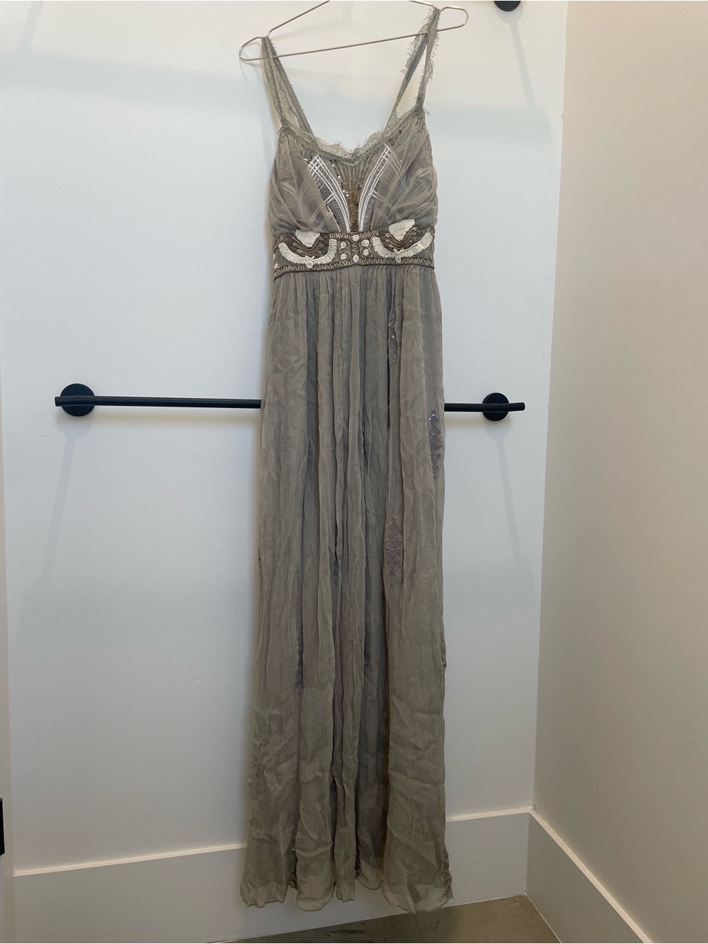 Free People Taupe Beaded Lace Maxi Dress